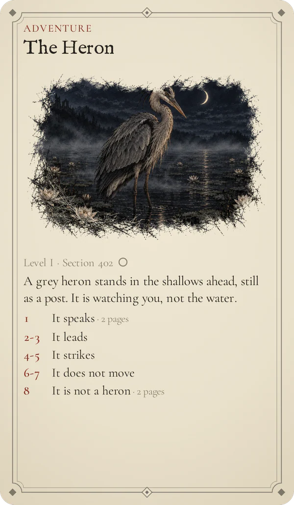 The road card The Heron.